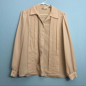 Vintage La Blouse Sheer Polyester Pleated Blouse - Cream - Size US 16
